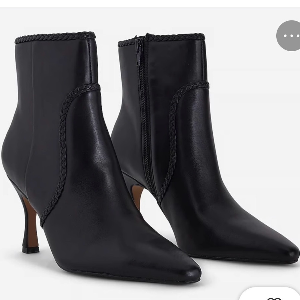 Express Heel Ankle Bootie Women's 9 Black Leather Braided Side Zip Boot NWT